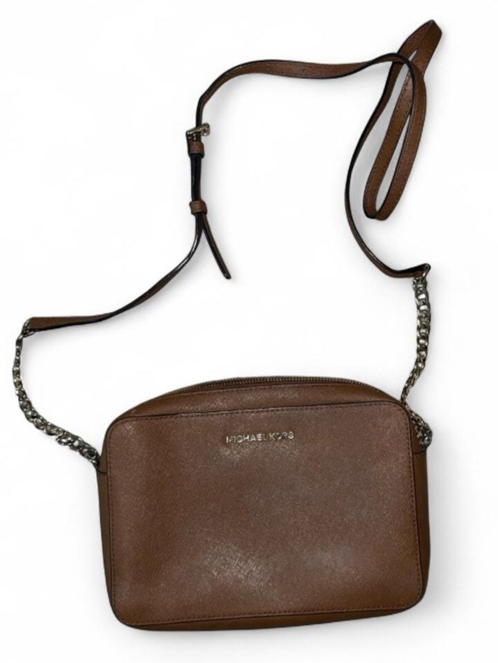 Michael Kors Brown Leather Camera Crossbody with Chain Strap